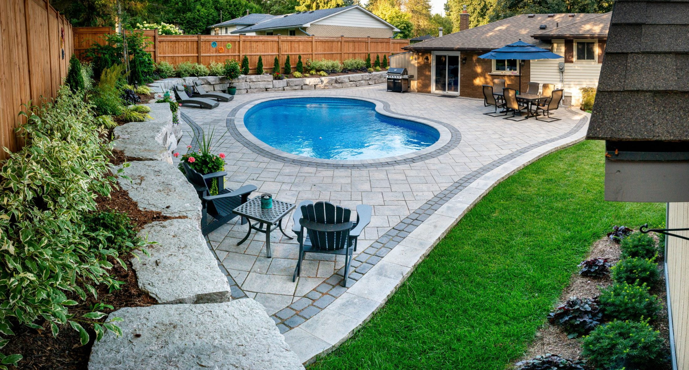 Backyard pool landscaping project in Ancaster Ontario