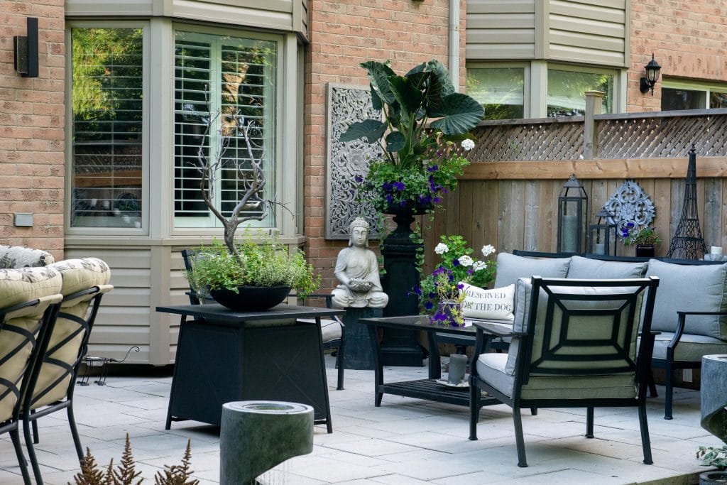 Residential backyard patio designed for gathering and entertaining