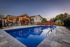 Landscaping Project in Dundas Ontario with a patio and pool