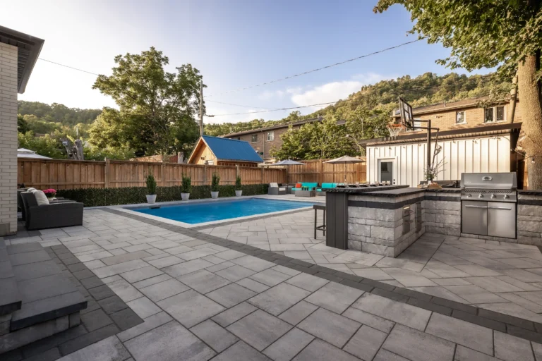 Landscaping project in Burlington Ontario. Creative Concepts small backyard and pool project. Modern and Luxury Landscapes.