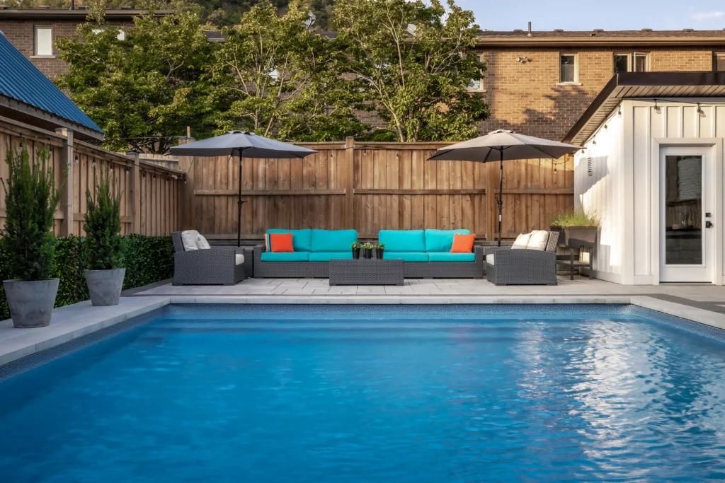Landscaping project in Burlington Ontario. Creative Concepts backyard and pool project.