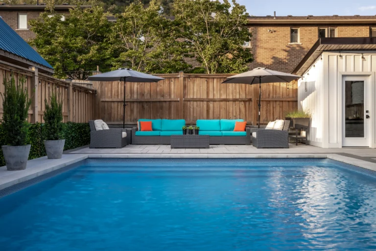 Landscaping project in Burlington Ontario. Creative Concepts backyard and pool project.
