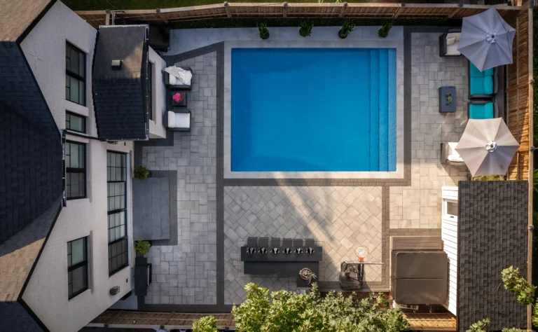 Landscaping project in Burlington Ontario. Creative Concepts backyard and pool project.