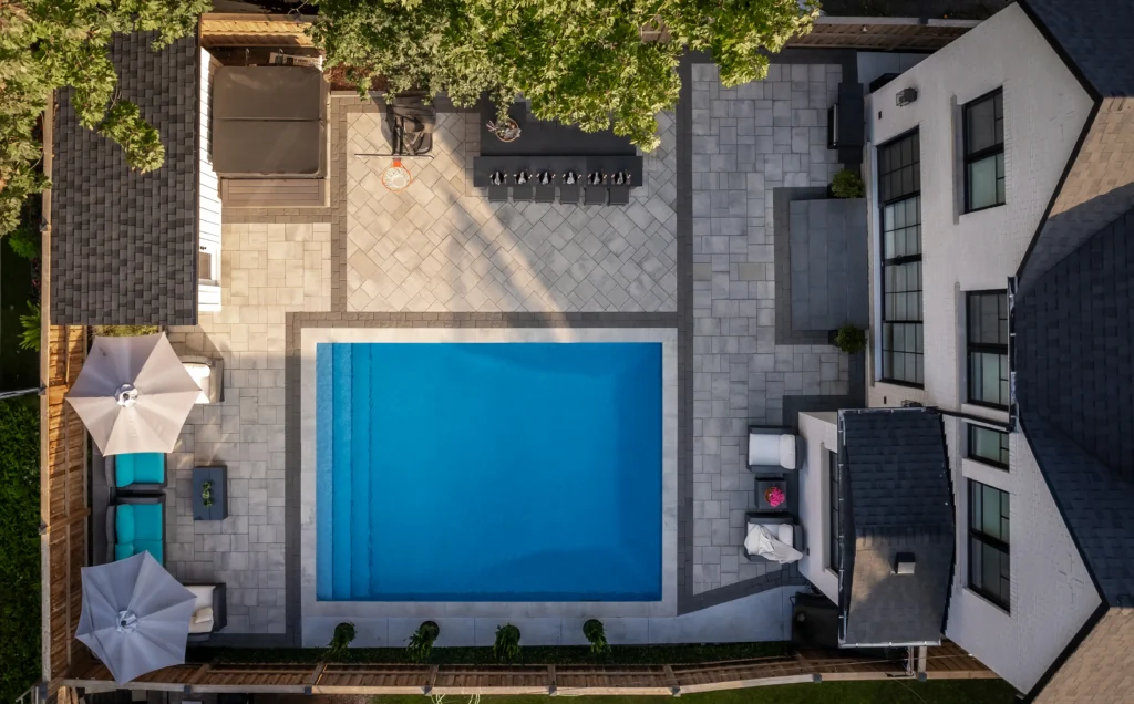 Landscaping project in Burlington Ontario. Creative Concepts backyard and pool project.
