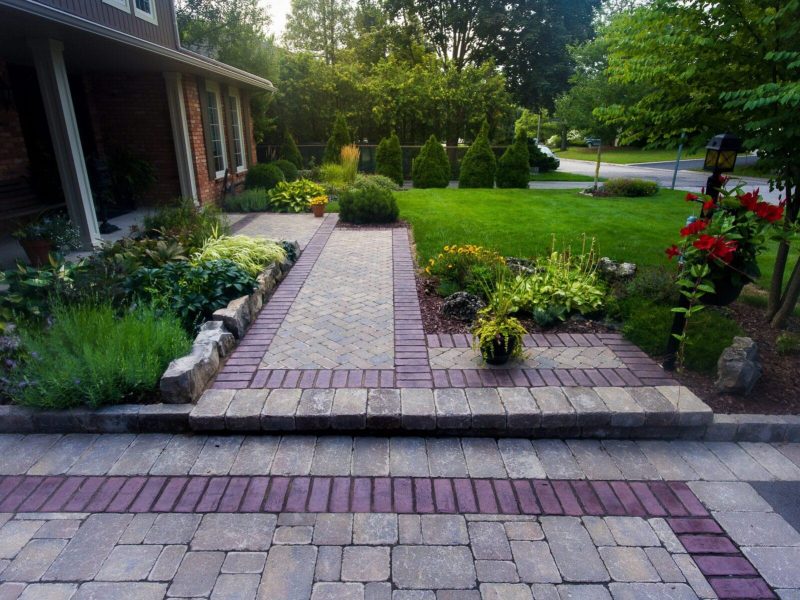 Front yard entrance walkway landscaping project in Ancaster Ontario