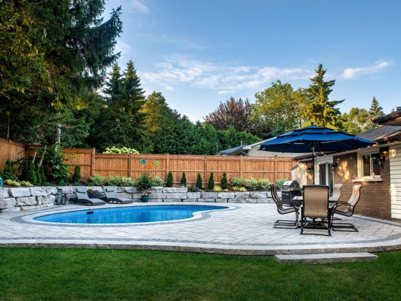 Backyard pool landscaping project in Ancaster Ontario