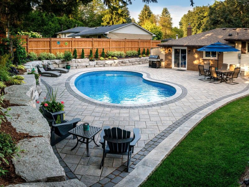 Backyard pool landscaping project in Ancaster Ontario