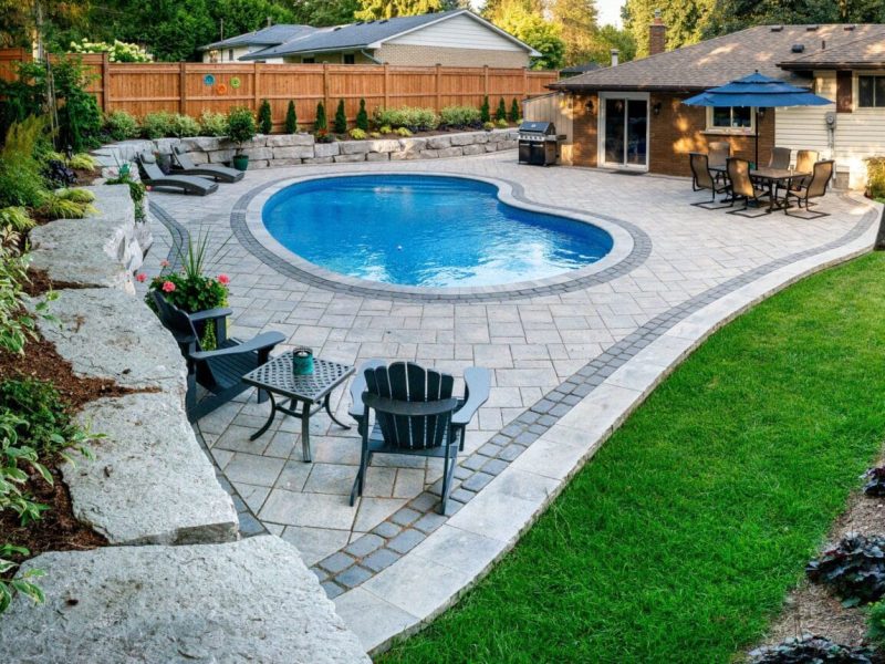 Backyard pool landscaping project in Ancaster Ontario
