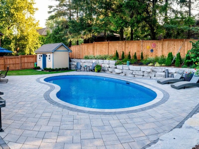 Backyard pool landscaping project in Ancaster Ontario