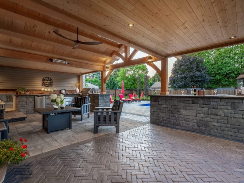 Landscaping Project in Dundas Ontario from Creative Concepts Landscapes with a patio and pool. Near Burlington Ontario, Oakville Ontario, and Hamilton Ontario.