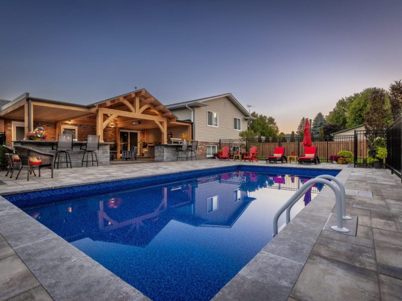 Landscaping Project in Dundas Ontario with a patio and pool