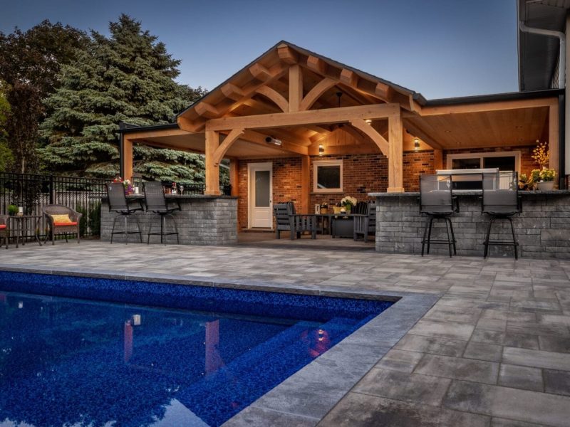 Landscaping Project in Dundas Ontario with a patio and pool