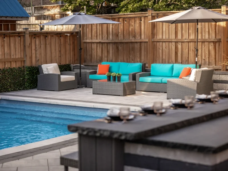 Landscaping project in Burlington Ontario. Creative Concepts backyard and pool project.