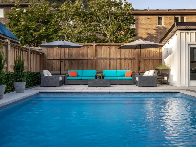 Landscaping project in Burlington Ontario. Creative Concepts backyard and pool project.