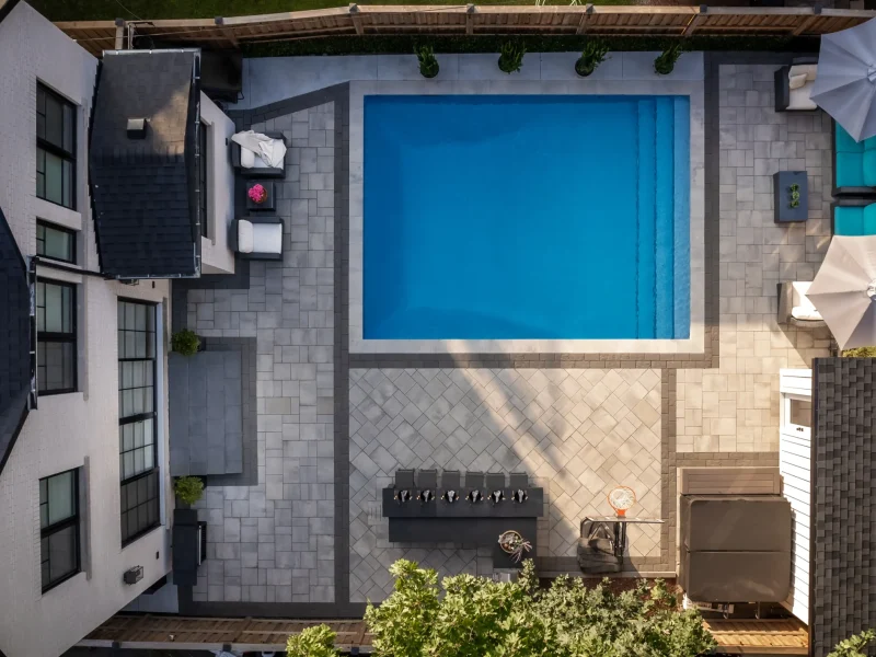 Landscaping project in Burlington Ontario. Creative Concepts backyard and pool project.
